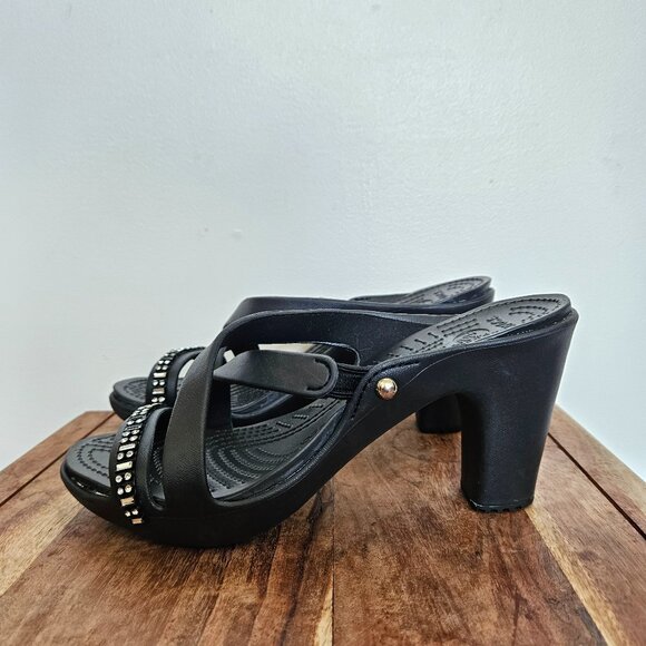 Crocs Cyprus IV Black Rhinestone Heels Sandals Women's Size 9 202267 - Picture 1 of 9